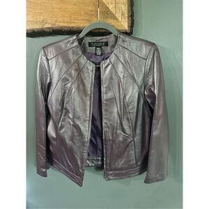 Vintage metallic purple leather jacket with pockets, and a beautiful purple l